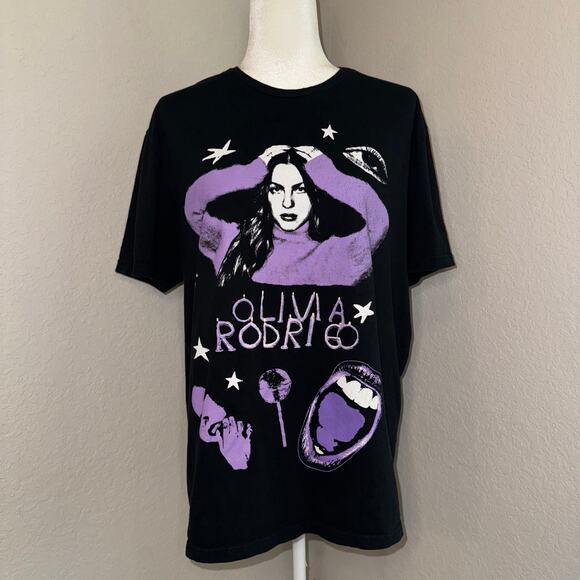 Olivia Rodrigo Official Merch Black Purple T-Shirt Guts Tour Women's Size Large - Picture 1 of 7